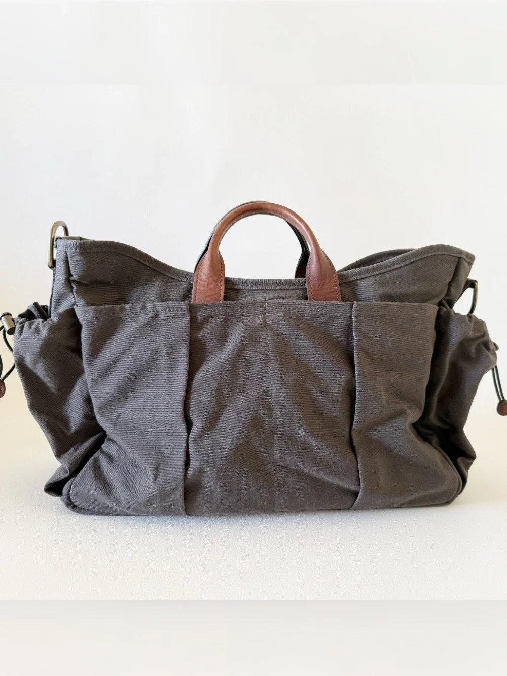 Tom Beckbe Bag Canvas Utility Classic Weekend Tote with Leather Handles - Brown